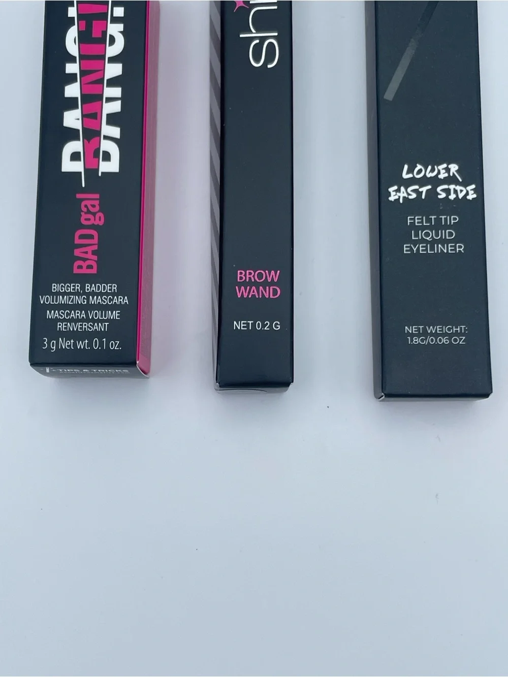 Eye Makeup Essentials-Benefit Mascara,Shine Brow Wand,Blk Eyeliner, 1 Felt 1 Gel